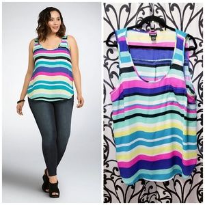 TORRID Plus Multi-color Stripe Chiffon Pocket Tank